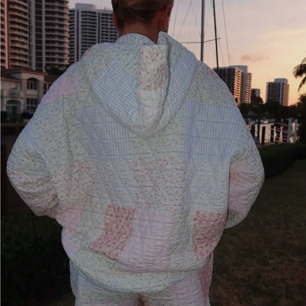 Sunkissed Coconut Patchwork Quilted Hoodie in Pink and White New - Picture 2 of 2